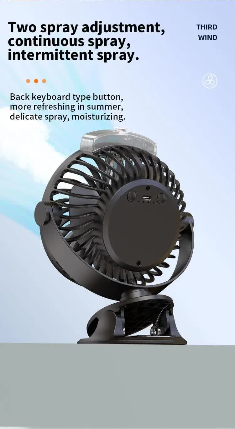 Blue Portable Clip-On Mist Fan - Rechargeable Cooling Fan with Adjustable Spray Modes