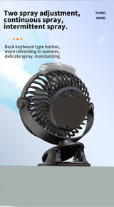 Black Portable Clip-On Mist Fan - Rechargeable Cooling Fan with Adjustable Spray Modes