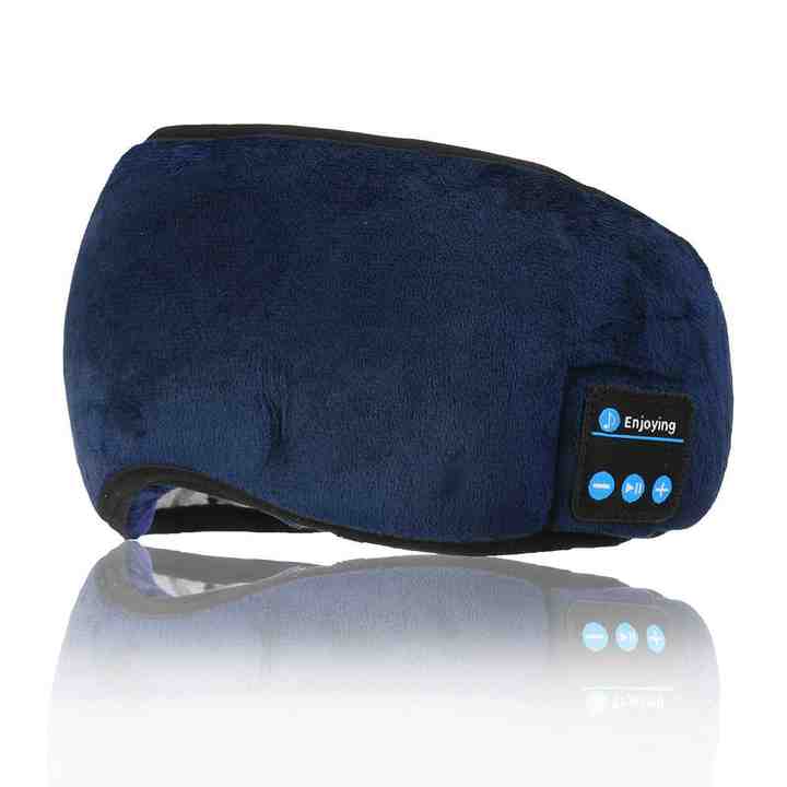 Blue Bluetooth 5.0 Wireless Sleep Eye Mask - Soft Plush Eye Cover with Built-in Speakers (13 x 16.5 x 6 cm)