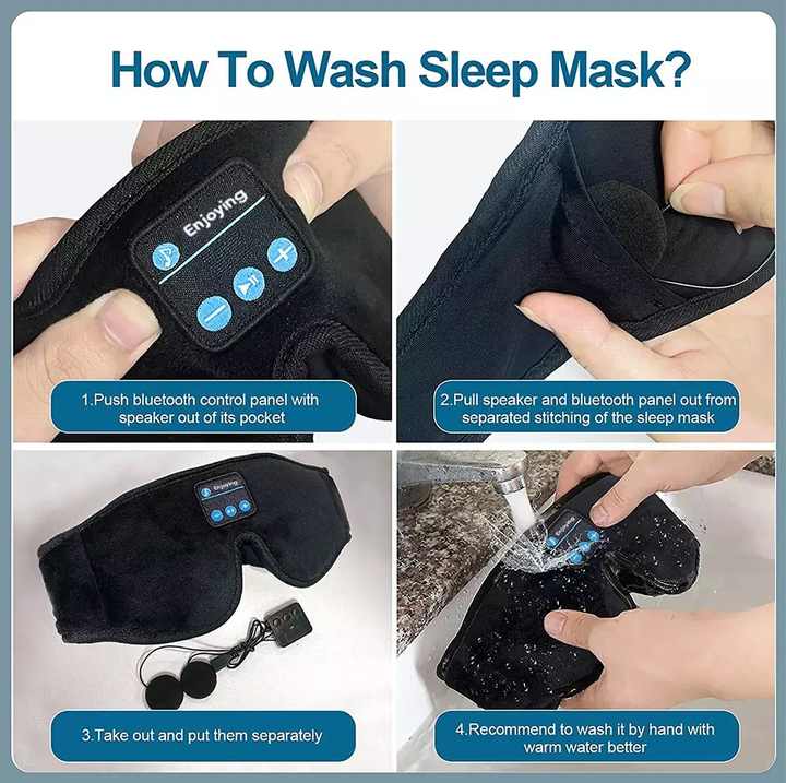 Blue Bluetooth 5.0 Wireless Sleep Eye Mask - Soft Plush Eye Cover with Built-in Speakers (13 x 16.5 x 6 cm)