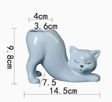 2 PCS Blue Cute Cat Ceramic Flower Pot - Decorative Succulent Planter for Home and Office