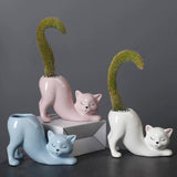 2 PCS Blue Cute Cat Ceramic Flower Pot - Decorative Succulent Planter for Home and Office