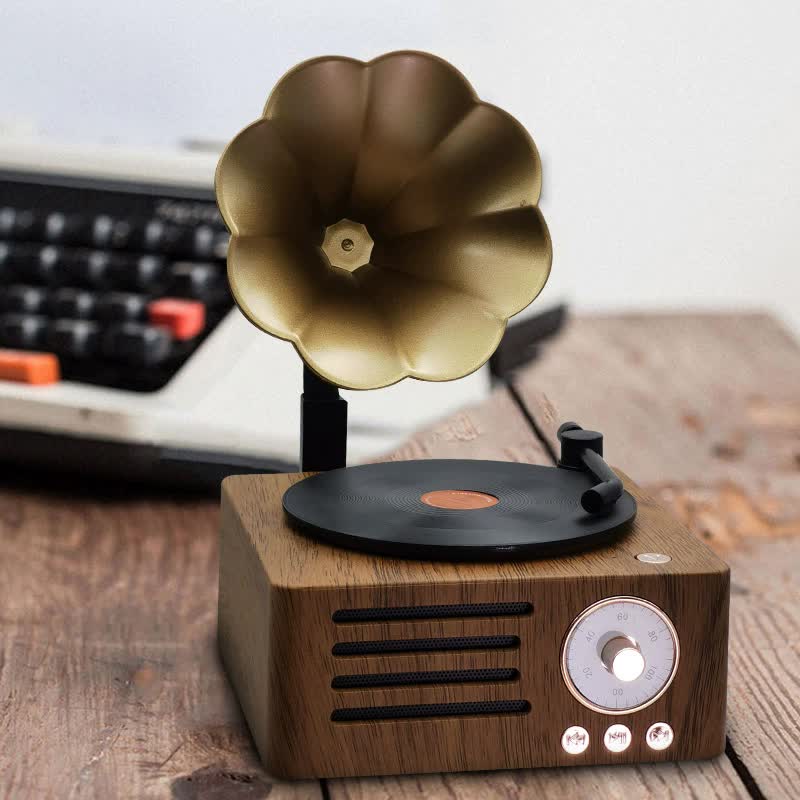 Vintage Gramophone Bluetooth Speaker - Retro Wireless Music Player with Classic Design