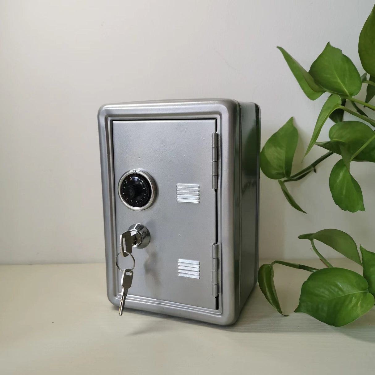 Silver Mini Metal Safe Box with Combination Lock and Key - Compact Security Storage