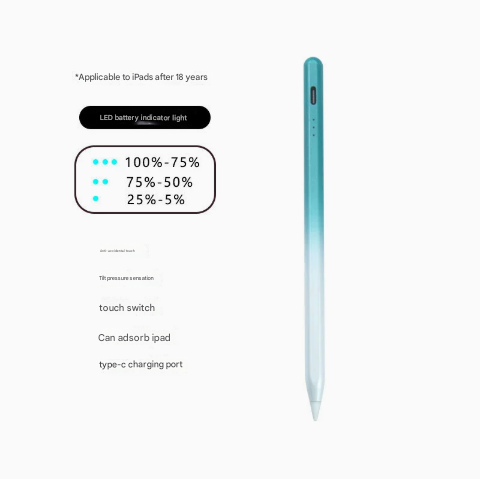 Green Stylus Pen for iPad (2018 & Later) - Tilt Pressure, Magnetic Attachment, LED Battery Indicator, Type-C Rechargeable