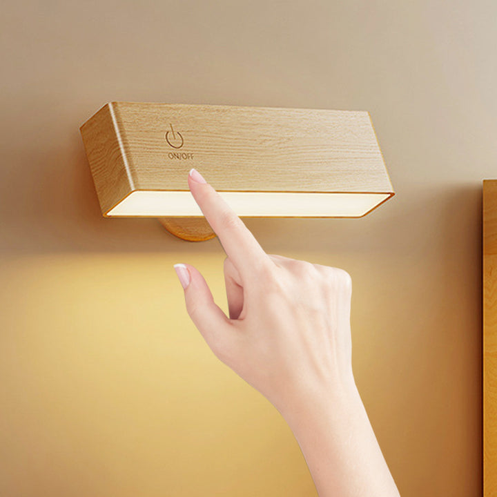 Yellow Touch-Control Dimmable Wooden LED Wall Light - Minimalist Design