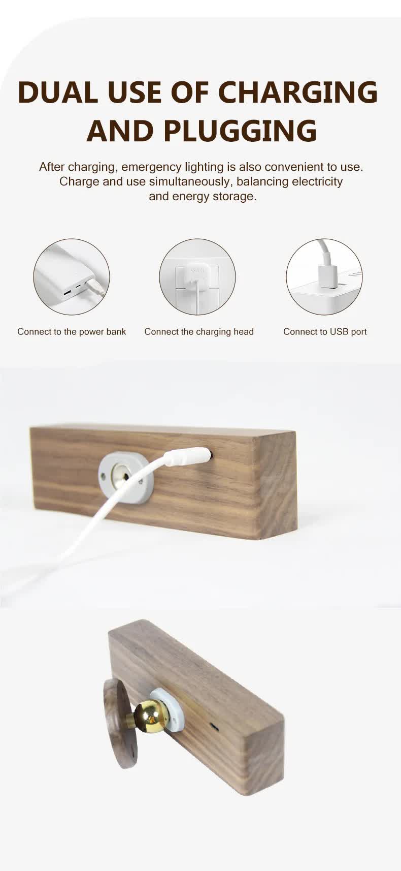 Yellow Touch-Control Dimmable Wooden LED Wall Light - Minimalist Design