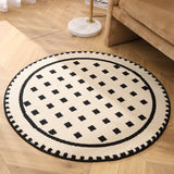 Grunge White Modern Round Area Rug with Geometric Black and White Pattern