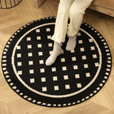 Grunge Black Modern Round Area Rug with Geometric Black and White Pattern