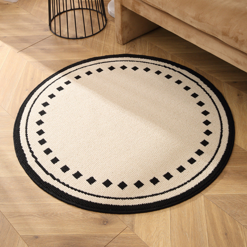 Meragh White Modern Round Area Rug with Geometric Black and White Pattern