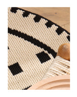 Meragh White Modern Round Area Rug with Geometric Black and White Pattern