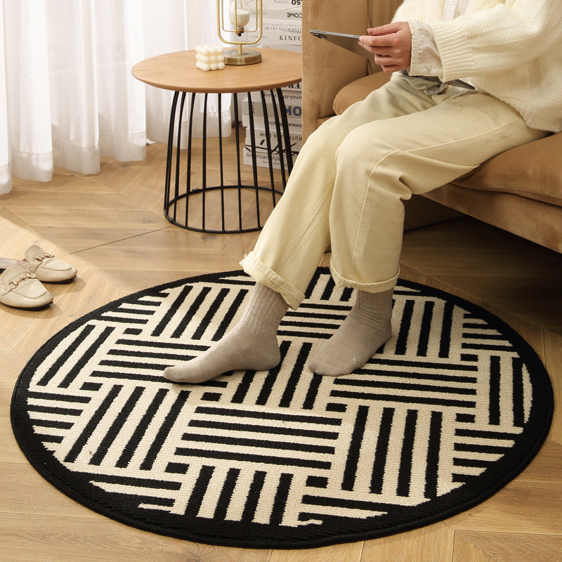 Black Horizontal Stripes Modern Round Area Rug with Geometric Black and White Pattern