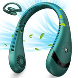 Green Rechargeable 5000mAh Portable Neck Fan with 3-Speed Settings