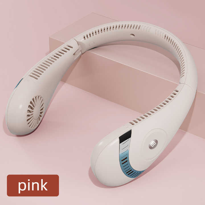 Pink Rechargeable 5000mAh Portable Neck Fan with 3-Speed Settings