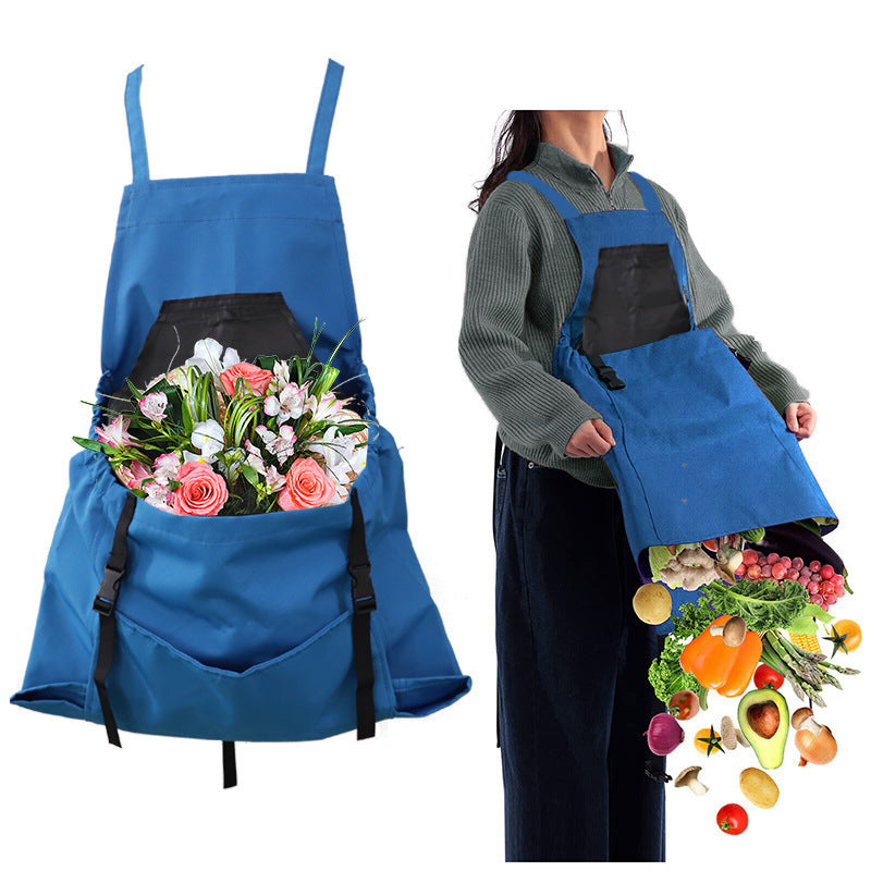 Blue Adjustable Garden Harvesting Apron with Large Storage Pocket