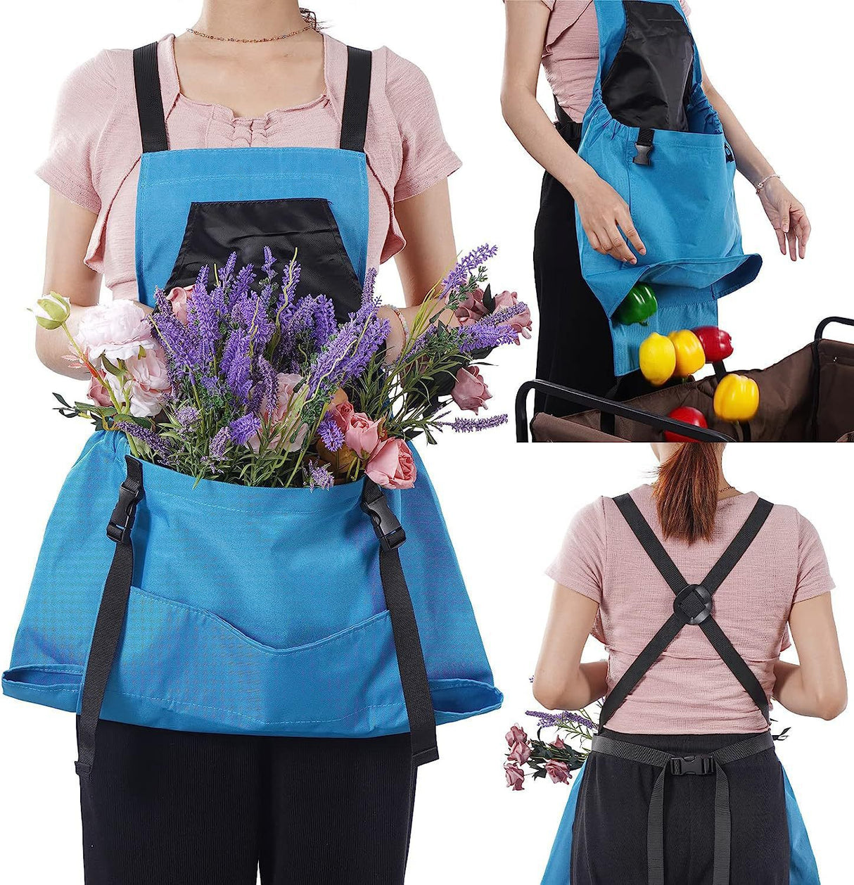 Blue Adjustable Garden Harvesting Apron with Large Storage Pocket