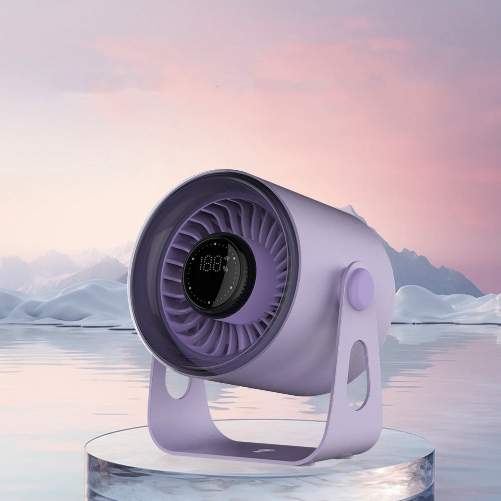 Purple Modern Desktop Fan with Adjustable Angle and Digital Display