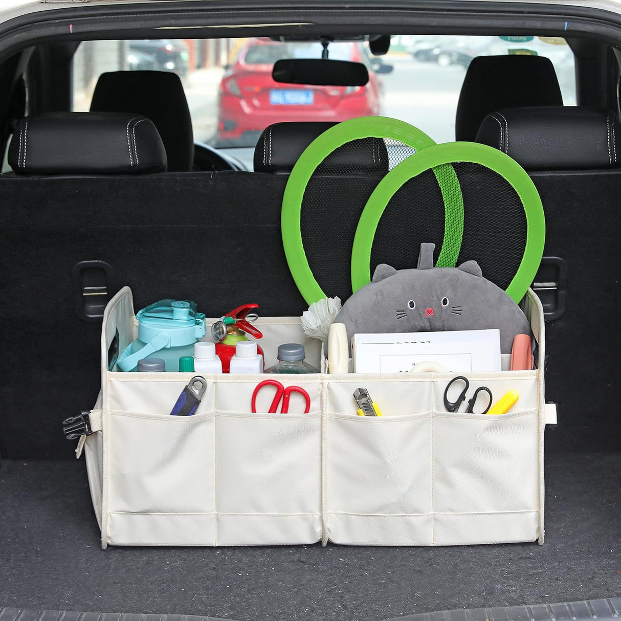 White Large Car Storage Organizer with Handles, 24x17.6x12.2 in, Collapsible