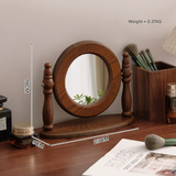 Rounded Wooden Tabletop Vanity Mirror, Elegant Design