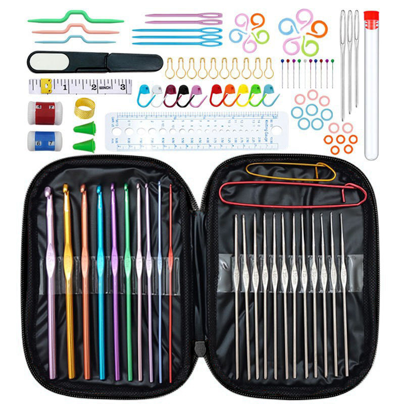 Black 100-Piece Crochet Kit with Storage Case, for Beginners and Professionals