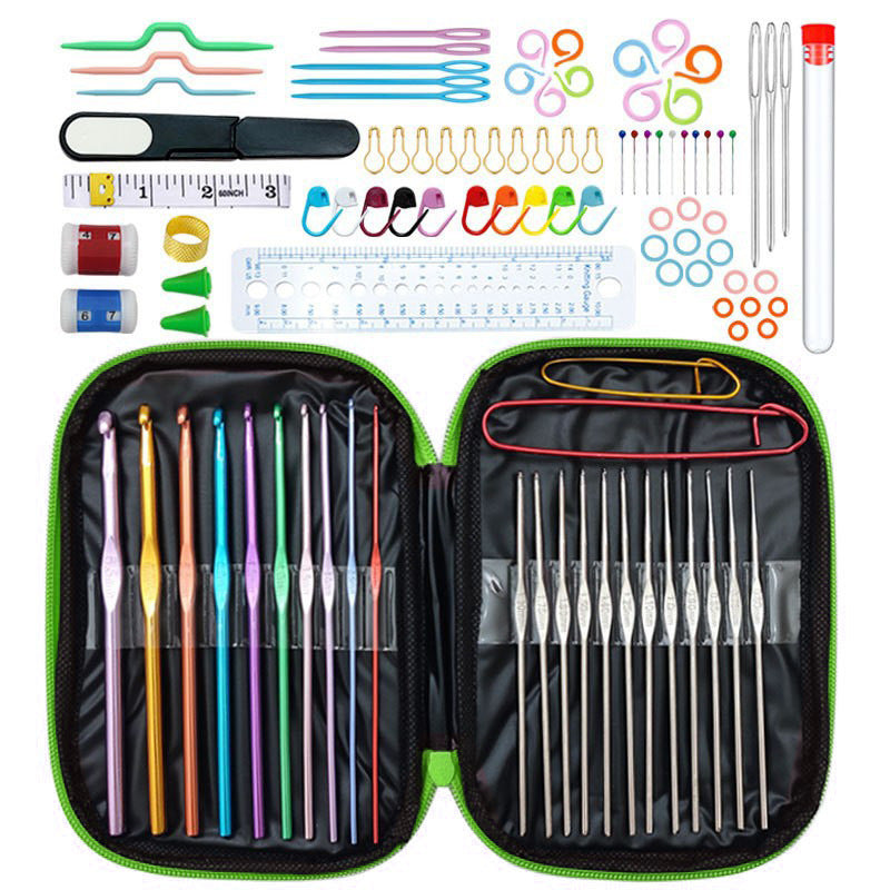 Green 100-Piece Crochet Kit with Storage Case, for Beginners and Professionals