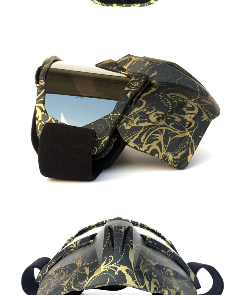 Camouflage Frame Faux Red Flake Sleek Black Full-Face Snow Goggles with Mirror Lens - Ultimate Protection and Comfort