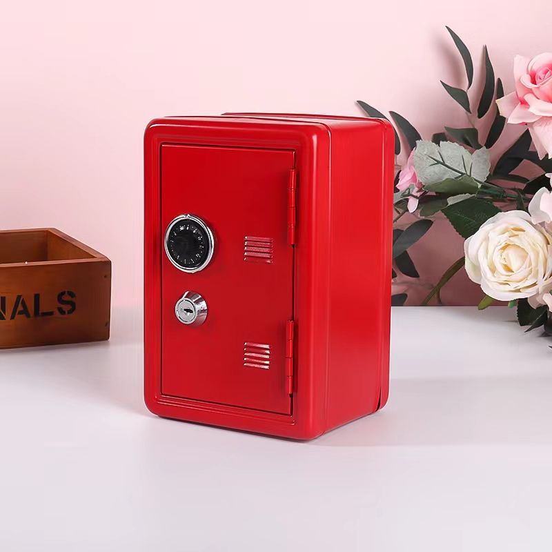 Red Mini Metal Safe Box with Combination Lock and Key - Compact Security Storage