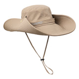 Khaki Outdoor UV Protection Wide-Brim Boonie Hat with Mesh Ventilation