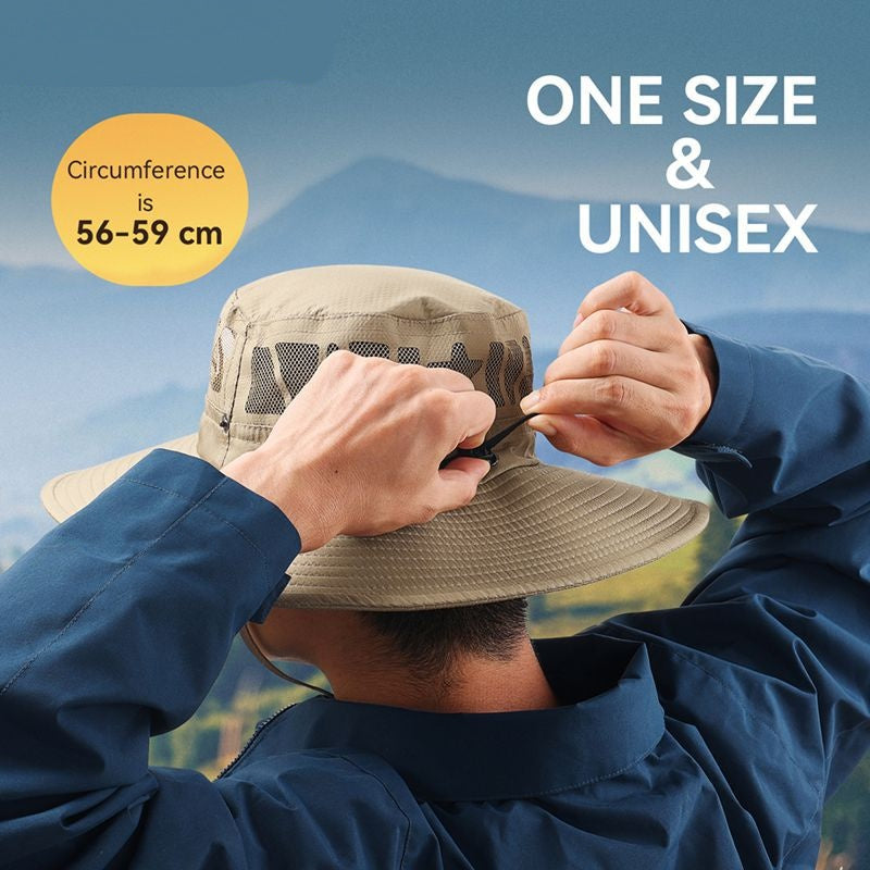 Khaki Outdoor UV Protection Wide-Brim Boonie Hat with Mesh Ventilation