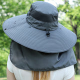 Black Wide Brim Sun Protection Hat with Face Shield - Adjustable for Ultimate UV Protection