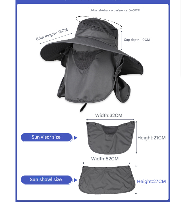 Black Wide Brim Sun Protection Hat with Face Shield - Adjustable for Ultimate UV Protection