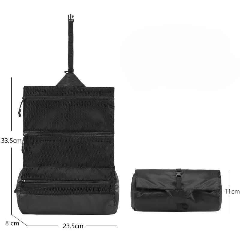 Black Portable Travel Toiletry Organizer with Multiple Pockets - Compact and Foldable for Easy Storage