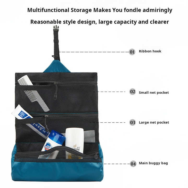 Black Portable Travel Toiletry Organizer with Multiple Pockets - Compact and Foldable for Easy Storage