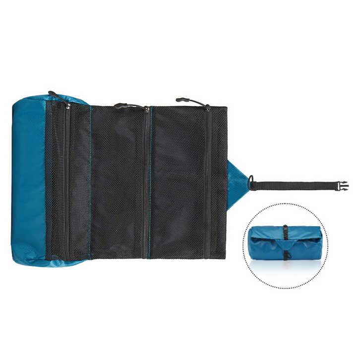 Black Portable Travel Toiletry Organizer with Multiple Pockets - Compact and Foldable for Easy Storage