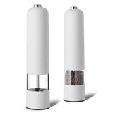 White Elegant Red Electric Salt and Pepper Grinder - Modern and Compact for Effortless Seasoning