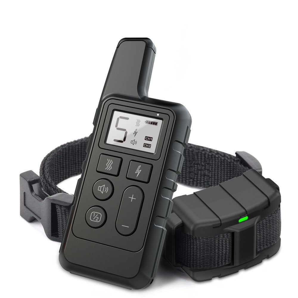 Black Remote Dog Training Collar with Adjustable Shock and Vibration - Rechargeable, Waterproof, 2 Channels for Small to Large Dogs