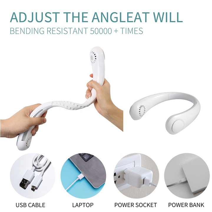 2 PCS White Portable Neck Fan - Hands-Free Personal Fan, Quiet and Adjustable, Ideal for Outdoor and Indoor Use