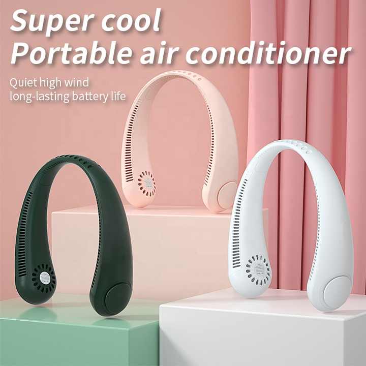 2 PCS Green Portable Neck Fan - Hands-Free Personal Fan, Quiet and Adjustable, Ideal for Outdoor and Indoor Use