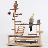 Natural Wooden Bird Play Stand - Multi-Level Parrot Perch with Toys & Ladder