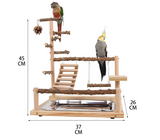 Natural Wooden Bird Play Stand - Multi-Level Parrot Perch with Toys & Ladder