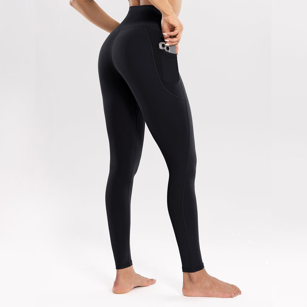 M Black High-Waist Seamless Yoga Leggings with Pockets - Ultra Soft & Quick-Dry Workout Tights