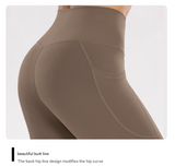 L Dark Khaki High-Waist Seamless Yoga Leggings with Pockets - Ultra Soft & Quick-Dry Workout Tights