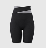 S Black Color-Block High-Waist Yoga Shorts - Seamless Scrunch Butt Anti-Chafing Workout Shorts