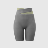 S Grey Color-Block High-Waist Yoga Shorts - Seamless Scrunch Butt Anti-Chafing Workout Shorts