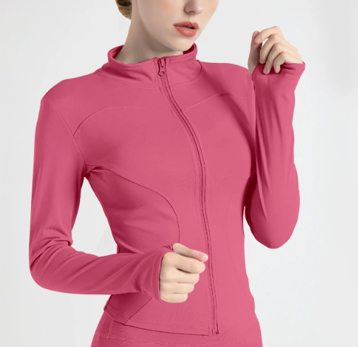 XXXL Rose-red High-Stretch Slim Fit Yoga Jacket - Full Zip Workout Sports Jacket for Women