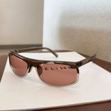 Pink Lenses With Brown Edges Trendy Curved Sunglasses - Cat Eye Design UV Protection Stylish Glare-Blocking Shades