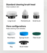 Black and white 9-in-1 Cordless Electric Cleaning Brush with Rechargeable Battery and Extendable Handle, Multi-Function Scrubber for Kitchen, Bathroom, and Home Cleaning