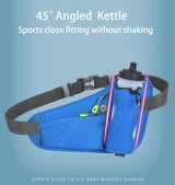 Blue Hydration Running Waist Pack - Waterproof Lightweight Sports Belt with Bottle Holder(Water bottles are filming props, not included) - Side View