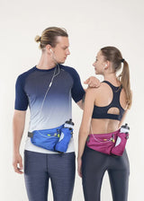 Blue Hydration Running Waist Pack - Waterproof Lightweight Sports Belt with Bottle Holder(Water bottles are filming props, not included) - Close-Up Angle