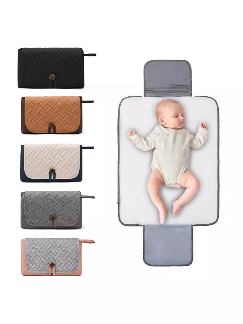 Grey and Pink Patchwork Portable Baby Changing Mat – Waterproof, Foldable, Compact Diaper Pad for Travel & Everyday Use